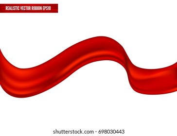 Realistic red ribbon in wavy position