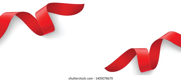 Realistic red ribbon with white background. opening scene, party banner. festive frame design. Invitations, signs, announcements. concept vector illustration.