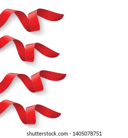 Realistic red ribbon with white background. opening scene, party banner. festive frame design. Invitations, signs, announcements. concept vector illustration.
