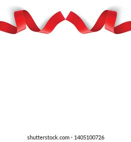 Realistic red ribbon with white background. opening scene, party banner. festive frame design. Invitations, signs, announcements. concept vector illustration.