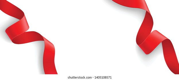 Realistic red ribbon with white background. opening scene, party banner. festive frame design. Invitations, signs, announcements. concept vector illustration.