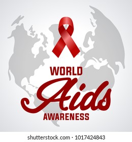 Realistic red ribbon, world aids day symbol, 1 december, vector illustration