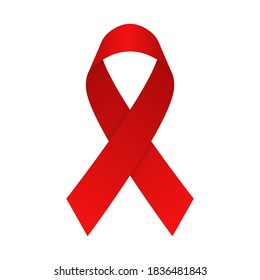 Realistic red ribbon, world aids day symbol, 1 december. World cancer day symbol. Design template isolated on white background. Vector illustration