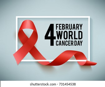 Realistic red ribbon, world aids day symbol, 1 december, vector illustration. World cancer day symbol 4 february.