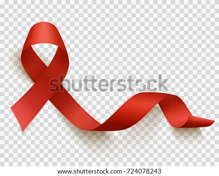 Realistic red ribbon, world aids day symbol, 1 december, vector illustration