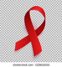 Realistic red ribbons isolated over transparent background, world aids day symbol, 1 december. World cancer day symbol, 4 february. Design template. Vector illustration