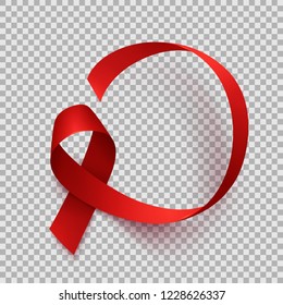 Realistic red ribbons isolated over transparent background, world aids day symbol, 1 december. World cancer day symbol, 4 february. Design template. Vector illustration