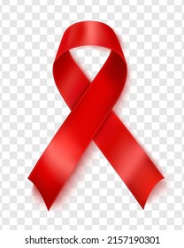 Cintas rojas realistas aisladas sobre un fondo transparente, símbolo del Día Mundial del Sida, 1 de diciembre. Símbolo del Día Mundial del Cáncer, 4 de febrero. Plantilla de diseño.