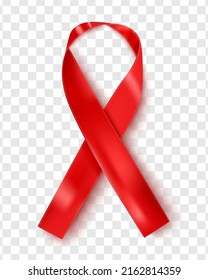 Cintas rojas realistas aisladas sobre un fondo transparente, símbolo del Día Mundial del Sida, 1 de diciembre. Símbolo del Día Mundial del Cáncer, 4 de febrero. Plantilla de diseño. Ilustración del vector