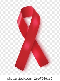 Cintas rojas realistas aisladas sobre fondo transparente, símbolo del día mundial del SIDA, 1 de diciembre. Símbolo del Día Mundial contra el Cáncer, 4 de febrero. Plantilla de diseño. Ilustración vectorial