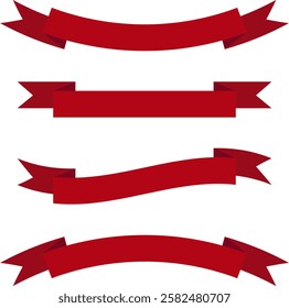 Realistic red ribbons set. Ribbons collection. Design element, decorative sticker. Vector illustration.