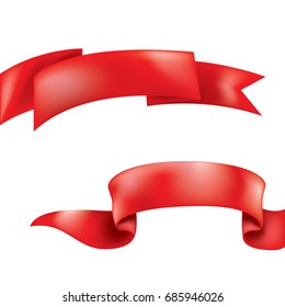 Realistic red ribbons. Vector illustration with three-dimensional ribbons. Flat. 3d design. Discounts and sales. 