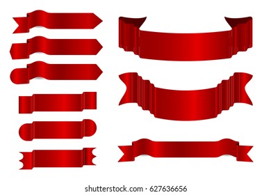 Realistic red ribbons vector set template banner design