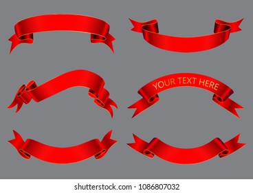 Realistic red ribbons.Vector ribbon banners.