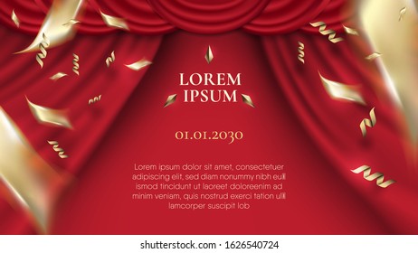 Realistic red rip curl red curtain plus gold confetti 