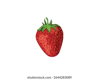 Realistic red ripe strawberry fruit vector with detailed seeds and leaves, perfect for food design, healthy lifestyle graphics, or product packaging