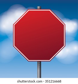 A realistic red road stop sign over a blue clouded sky illustration. Room for copy. Vector EPS 10 available.