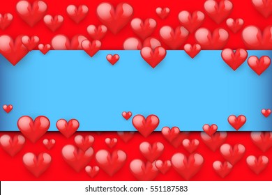 Realistic Red Romantic Hearts Background. Card and Invitation of Happy Valentines Day Greetings. Vector Illustration