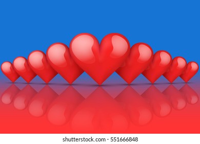Realistic Red Romantic Hearts Background. Hot and Cold style. Card and Invitation of Happy Valentines Day Greetings. Vector Illustration