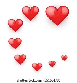 Realistic Red Romantic Hearts Circle Decoration. Card and Invitation of Happy Valentines Day Greetings. Vector Illustration.