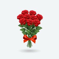 Realistic Red Rose Bouquet. Vector Illustration