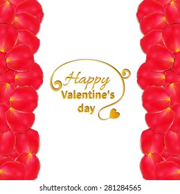 Realistic red rose petals border on white background