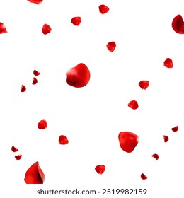 Realistic red rose petals flying around seamless pattern vector