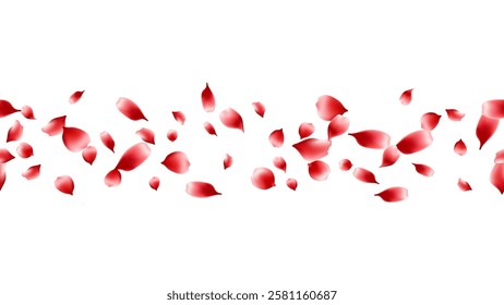 Realistic red rose petals flying decoration border celebration, Valentine's Day, wedding, card. element