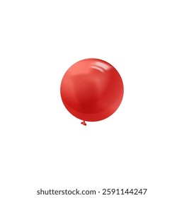 Realistic red round inflated balloon vector icon. Holiday party, birthday and anniversary air decoration. Glossy foil helium balloon for carnival events. Celebration festive 3d design element