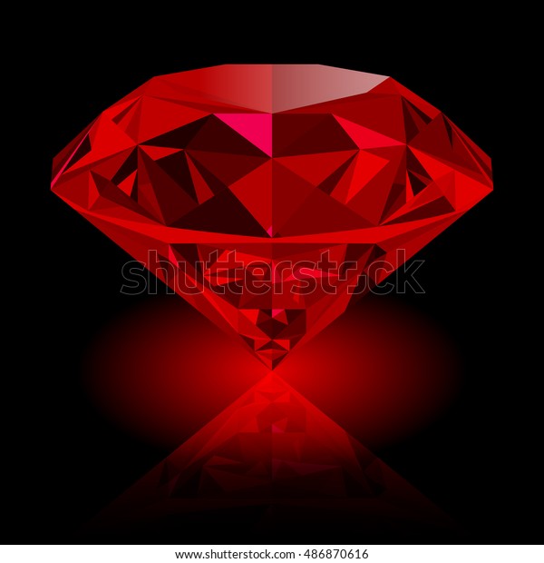 黒い背景にリアルな赤いルビーと反射と赤い光 明るい赤い宝石 カラフルな宝石 ロゴ アイコン ウェブデコール その他のデザインの一部として使用できます のベクター画像素材 ロイヤリティフリー