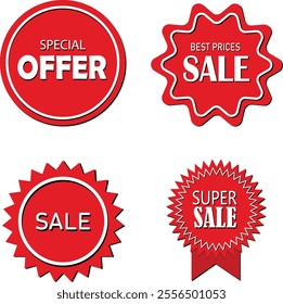 Realistic red sale posters and discount price tag mockups. Paper gift label with rope promotional sales hanging tag template vector set retail product label elements with hot deal and price. EPS10