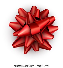 Realistic red satin bow for gift isolated on white. Vector illustration.