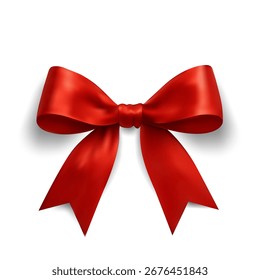 Realistic Red Satin Bow Isolated on White Background Vector