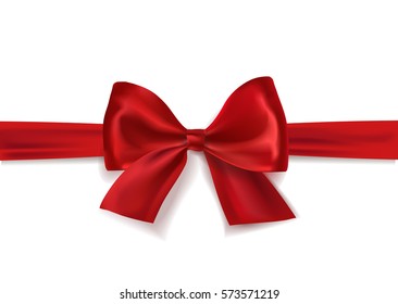 Realistic Red Satin Vector Gift Ribbon With Bow.