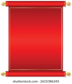 Realistic Red Scroll with gold trim graphic element, notice or announcement illustration isolated on a white background