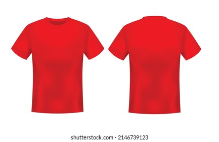 Realistic Red Short Sleeve T-Shirt Template on White Background.Front And Back View, Vector File.