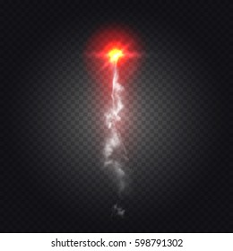 Realistic Red Signal Rocket Flare On Transparent Background. Vector Illustration.