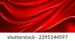 Realistic red silk top view vector background. Elegant and soft royal backdrop of shine flowing surface. Red luxurious background design. Vector illustration