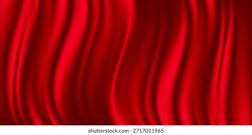 Fondo de Vector de vista superior de seda roja realista. Fondo real elegante y suave de la superficie que fluye del brillo. Diseño de fondo lujoso rojo. Ilustración vectorial