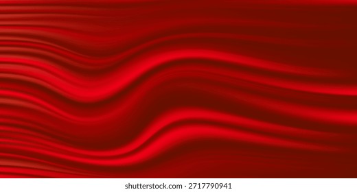 Fondo de Vector de vista superior de seda roja realista. Fondo real elegante y suave de la superficie que fluye del brillo. Diseño de fondo lujoso rojo. Ilustración vectorial