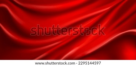 Realistic red silk top view vector background. Elegant and soft royal backdrop of shine flowing surface. Red luxurious background design. Vector illustration