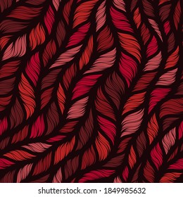 Realistic red simple knit texture vector seamless pattern. Abstract ornamental background in form of a knitted fabric. Stylized textured yarn or hairstyle close-up