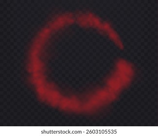Realistic red smoke circle or haze on a transparent background. Magic fog, vapor. Vector illustration.