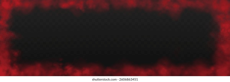 Realistic red smoke or haze frame, overlay effect on a transparent background. Hot fire and flame, magic fog, vapor. Abstract vector illustration