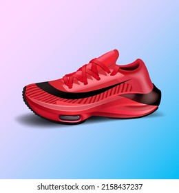 Realistic red sport running shoe for training and fitness