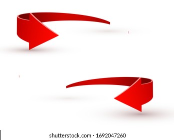 Realistic red swirling arrow. Vector illustration on a white background