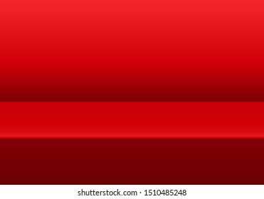 Realistic red table studio 3D background vector illustration.