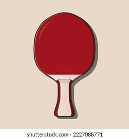 Realistic Red Table Tennis Racket or Ping Pong Paddle vector illustration in trendy design style. 3D Icon of Ping Pong Racket or Table Tennis Paddle or Ping Pong Bat. Isolated on matching background.