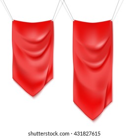 Realistic red textile banners with folds. Vector background