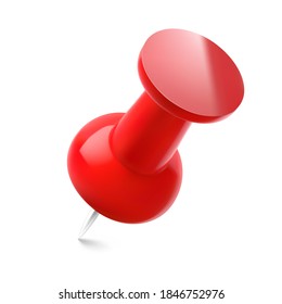 Realistic red thumbtack pin isolated on white background. Vector illustration ready to use for your design. EPS10.	